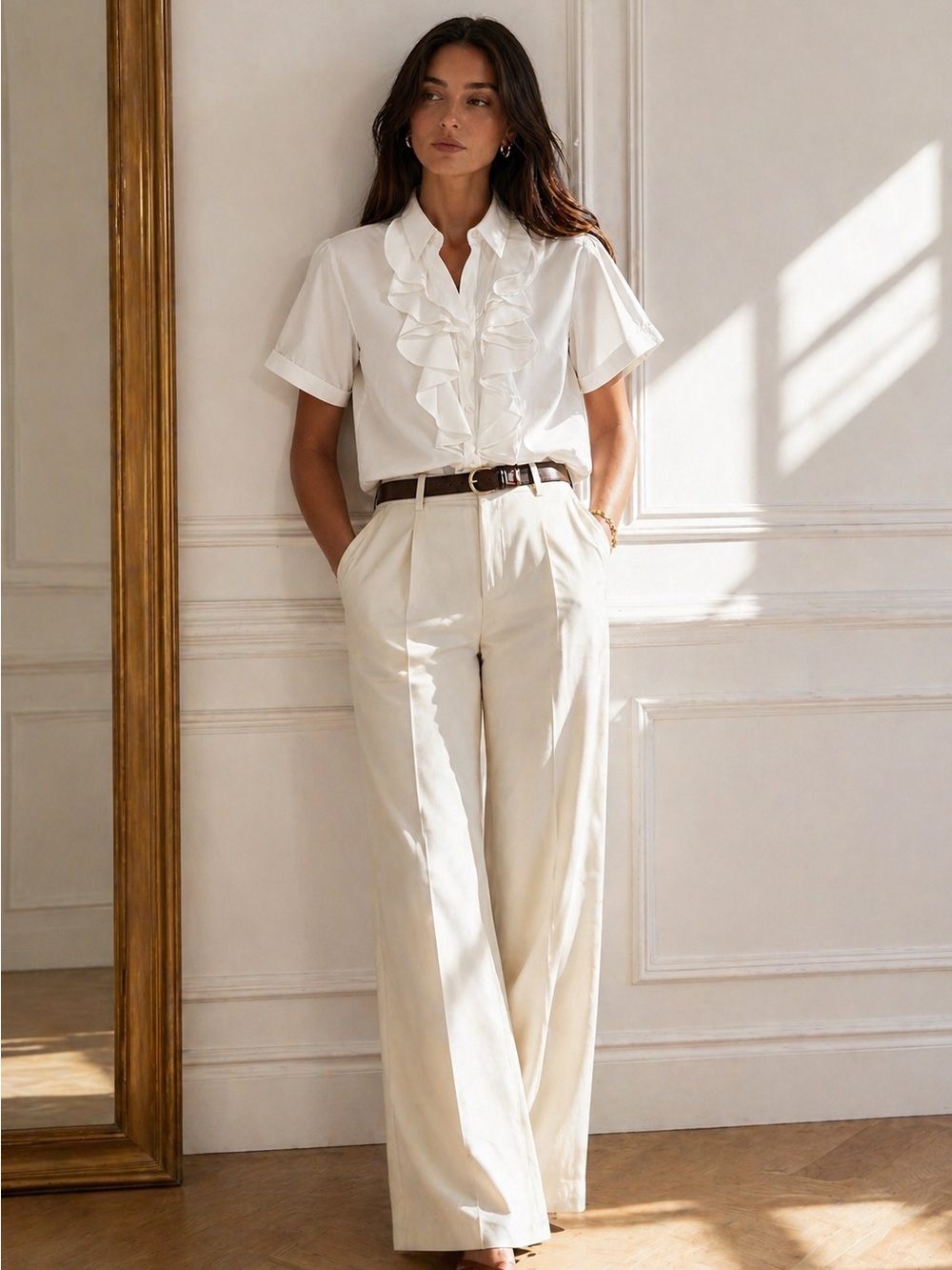 Ralph Lauren White Ruffle Button Front Blouse Coastal Luxury Lagenlook XL
